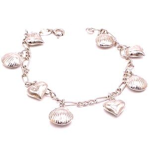 925 STERLING SILVER Bracelet With Hearts And Seashells 7”